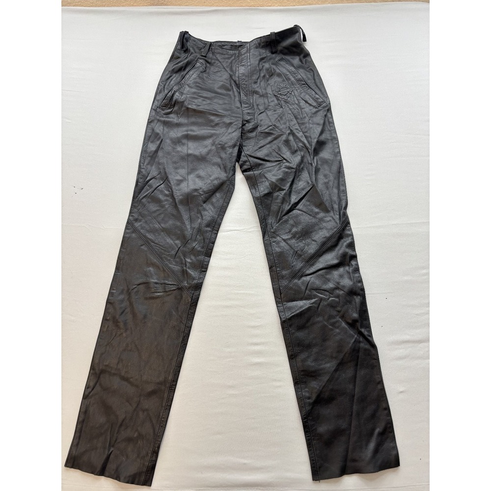 Harley-Davidson Womens Black Genuine Leather Pants 34/6 Straight Leg Biker Lined